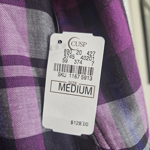 NWT Rails Hunter Plaid Shirt - Purple & Cream - Size Medium - CUSP Neiman Marcus - Picture 4 of 5